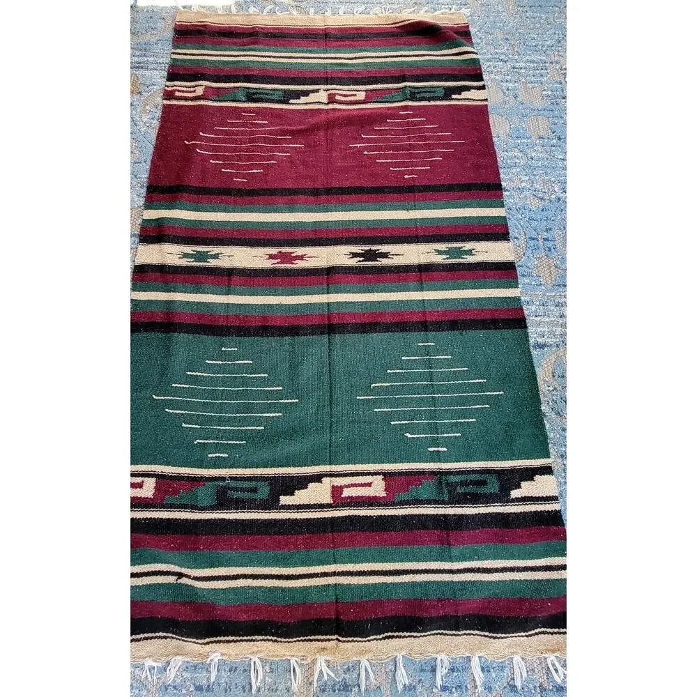 Vintage Southwestern Serape Blanket Rug Fringe Boho Tribal Throw Decor - 2